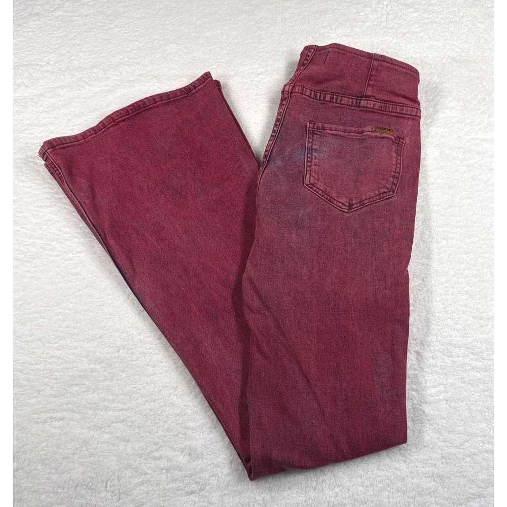 Rock & Roll Denim Bargain Bell Pull On Flare Jeans Red Washed 27x34 Retro Seam